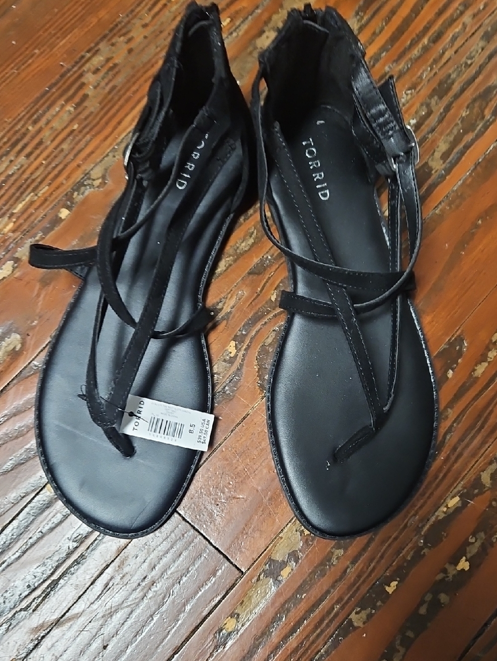 torrid Black Strappy T-Front Lace-Up Sandals